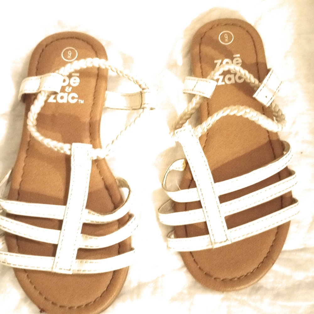 Zoe & Zac Little Girls White/Tan Sandals Size 9